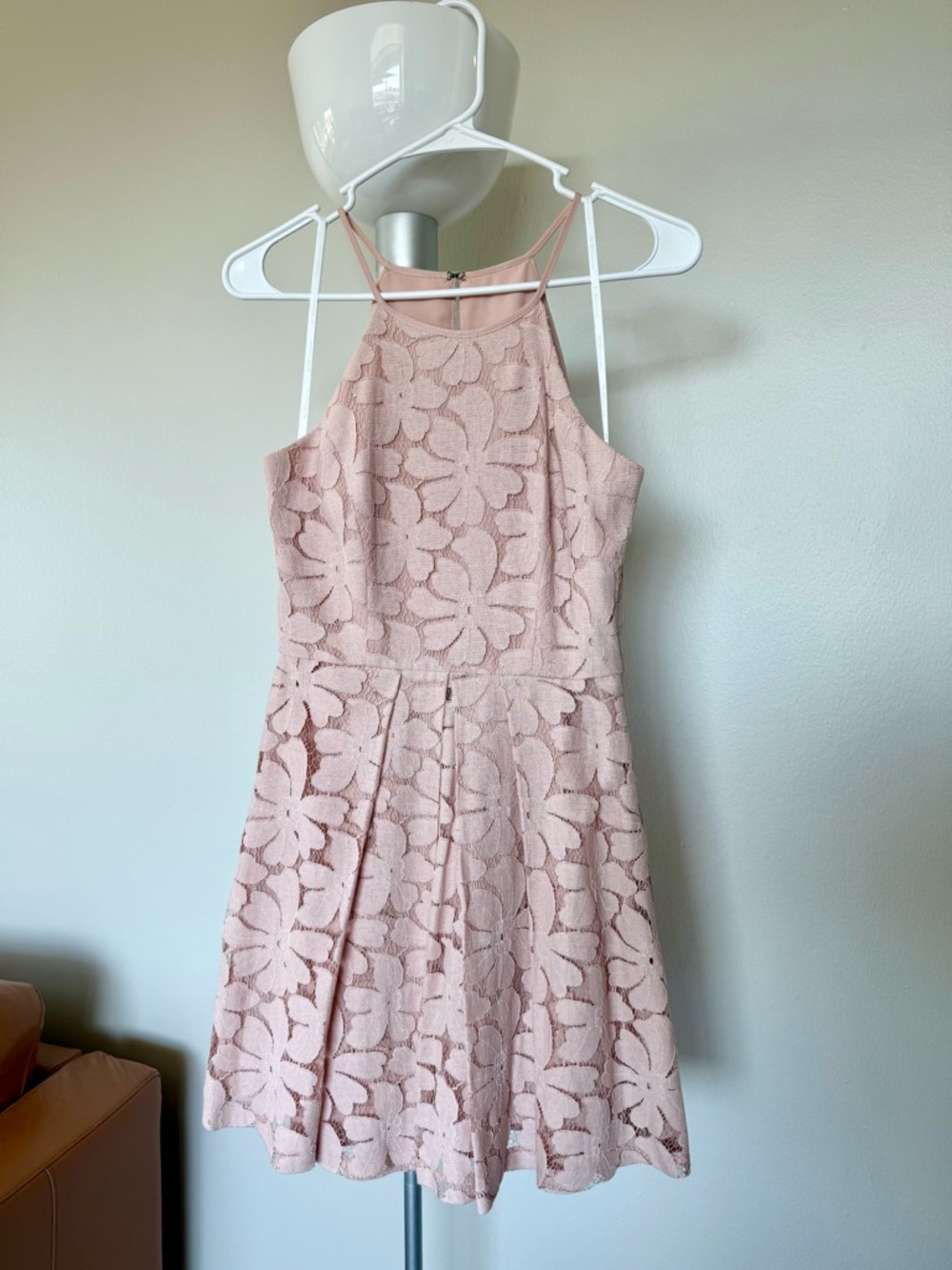 BCBGeneration Floral Lace Fit-And-Flare Dress in Rose Smoke